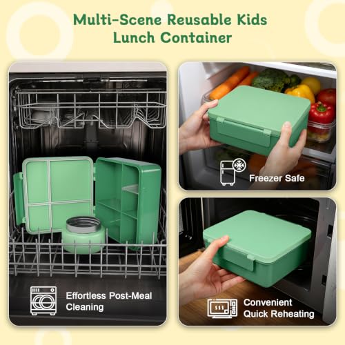 Image of Kids Lunch Box 4 Compartment Bento with 8oz Food Jar,Green