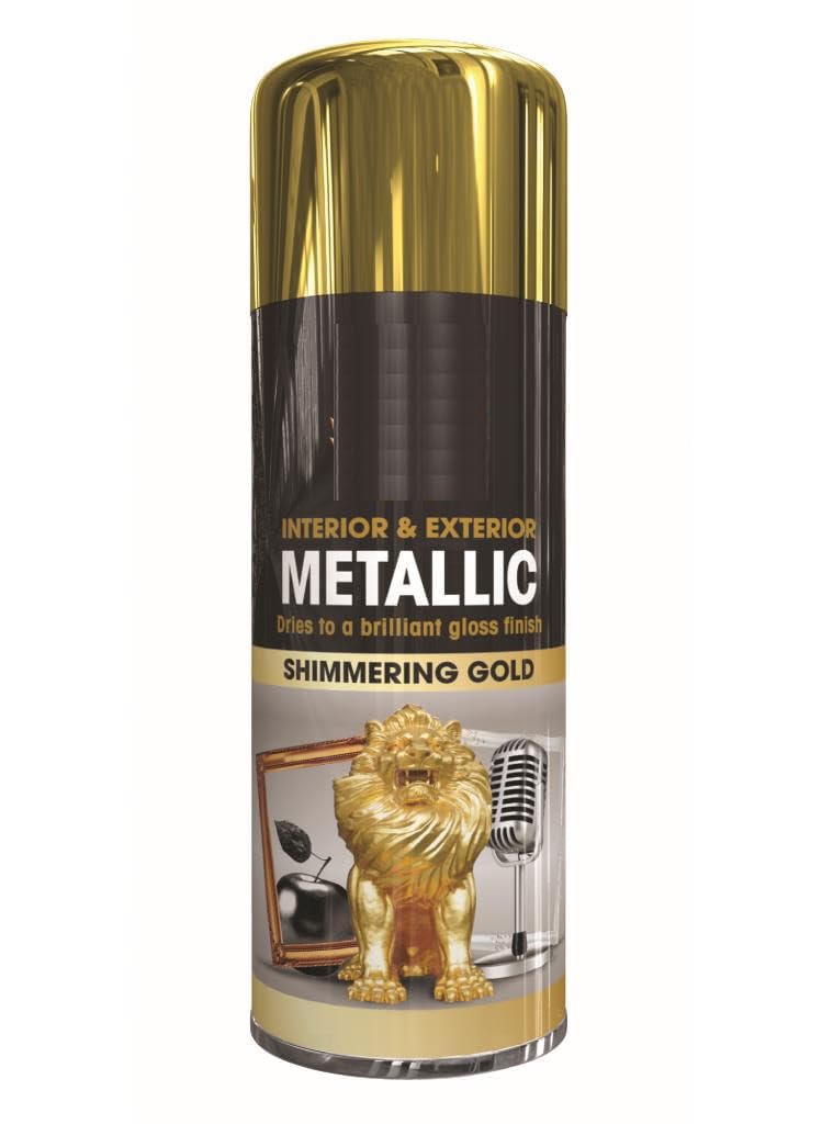 Metallic Spray Paint 400ml Multi-Purpose Use, Spray for Metal and Wooden Furniture, Ornaments, Decorative Items and Much More for Interior & Exterior (1, Shimmering Gold)