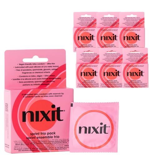 nixit Condoms | Ultra-Thin & Lubricated | No UTI Causing Chemical Irritants | Free from Toxins Parabens Spermicide Glycerin & Fragrances | Vegan-Friendly Latex | 53mm Wide 190mm Long (6 x3 Count)