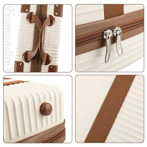 Framendino, Portable Hard Shell Cosmetic Suitcase Makeup Travel Case Beige3