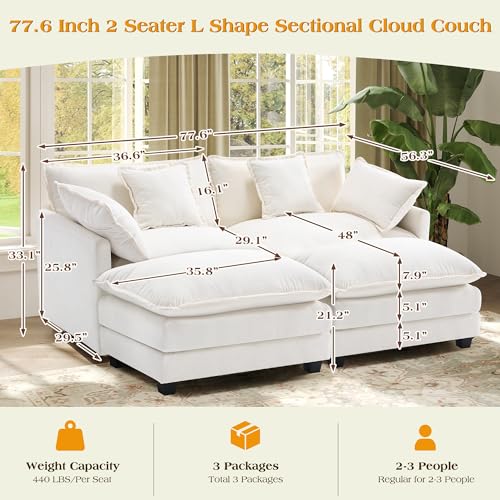 Image of 77.6 inch Modular Sectional Sofa,Loveseat Couch for Living Room, Modern Deep Seat Sofa 2 Seater Chenille Fabric Comfy Cloud Couches with Throw Pillows & Ottoman for Apartment,Small Spaces