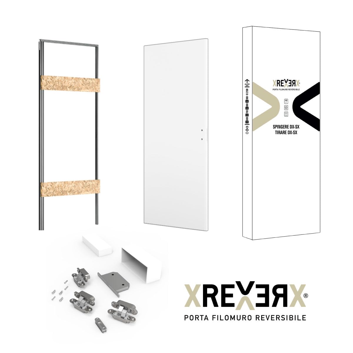 XREVERx Puerta Enrasada Batiente Reversible, Marco y Puerta Personalizables, Apertura Derecha/Izquierda, Medidas Estándar (Blanco (Pintable), 70 x 210 cm)