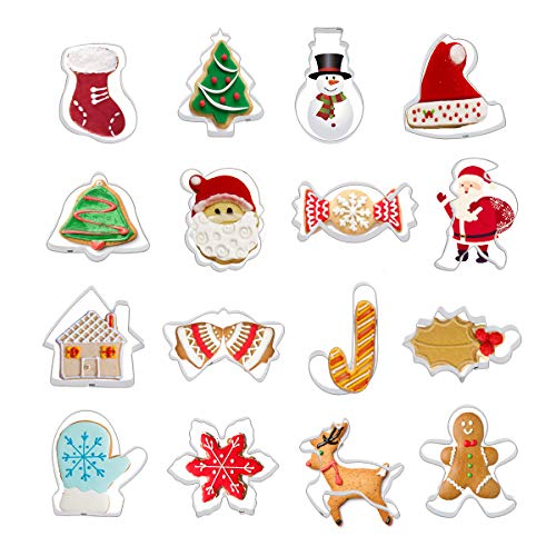 Colmanda Moldes para Galletas Navidad, 16 Piezas Navidad Cortadores de Galletas Moldes para Galletas Moldes Galletas 3D, Juego de Cortadores Galletas De Navidad para Decoración de Cookie Navidad (C)