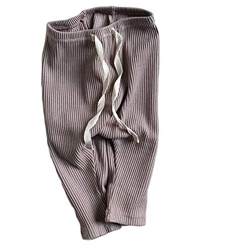 Unisex Baby Boys Girls Toddler Ribbed Leggings Basic Solid Color Knit Cotton Bottoming Pants (Brown, 12-18 Months)
