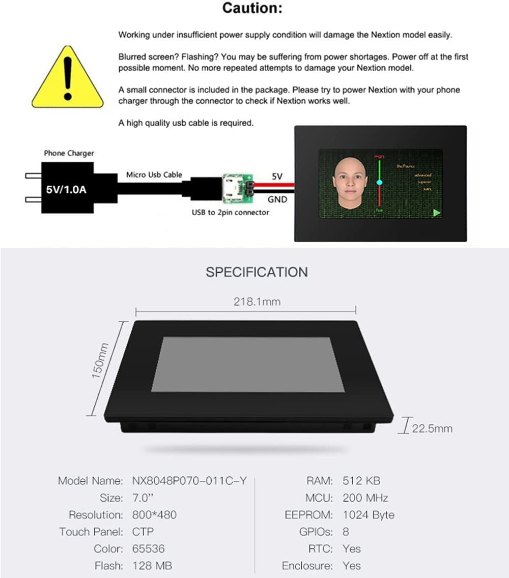 Nextion 7 pollici LCD Modulo Touch Display Serie Intelligente NX8048P070-011C-Y HMI IPS RGB 65K Capacitivo Touchscreen Pannello con custodia