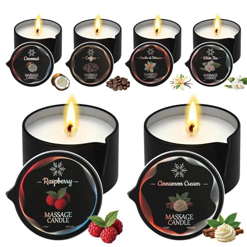Sariiraw 6 Pack Massage Oil Candles Set Low Temp Soy Based Massage Candles for Massage Therapy Relaxation & Skin Moisturizing Assorted Scents for Home Spa Self Care