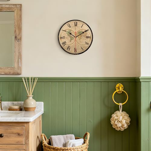 TAHEAT Vintage Horloge Murale, Carte du Monde 20 cm Rétro Silent Horloge Murale Shabby Chic décoratif pour la Cuisine Salon Chambre à Coucher Home Office – vue 9
