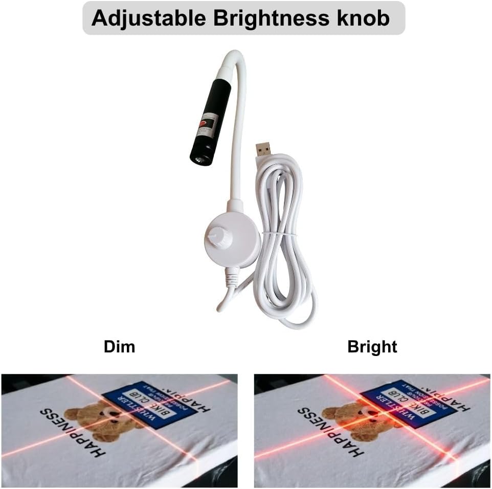 Heat Press Laser Alignment System with Adjustable Brightness – Magnetic Laser Positioning Tool for T-Shirt, Hat, Sewing Machine, DTF, Sublimation, Printing & Quilting, 6.6ft Power Cord + USB Port