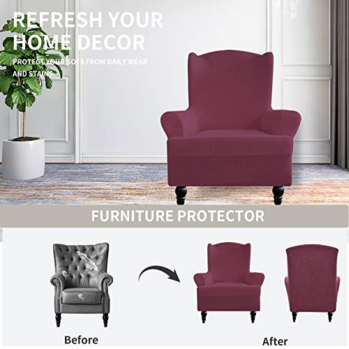 Image of Easy-Going Stretch Wingback Chair Sofa Slipcover ASH Rose | 1-Piece Sofa Cover Furniture Protector Couch Soft with Bottom, Spandex Jacquard