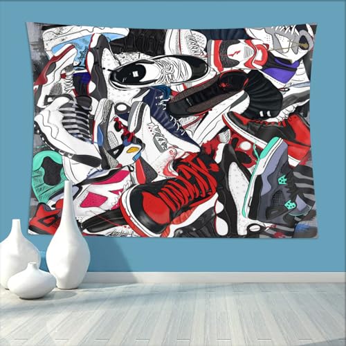 Narikuto NARIKUTO_SHOE T A Retro Basketball Tapestry Wall Hanging Party Decorations Sport Shoes Poster Sneaker Ball Sneaker Head Backdrops Banner thumb #2