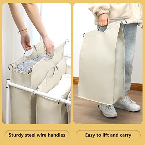Luckup Laundry Sorter 4 Sections With Hanging Bar Rolling Laundry Cart Laundry Organizer Hamper Basket With Heavy Duty Lockable Wheels For Laundry Room Bathroom Bedroom, Beige (Beige) #TOP5