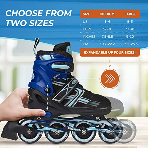 Xino Sports Kids Inline Skates for Girls & Boys - Adjustable Inline Skates with LED Illuminating Light Up Wheels - Youth for Indoors & Outdoors - Sizes for Ages 5-20 - Aqua Medium - 1-4