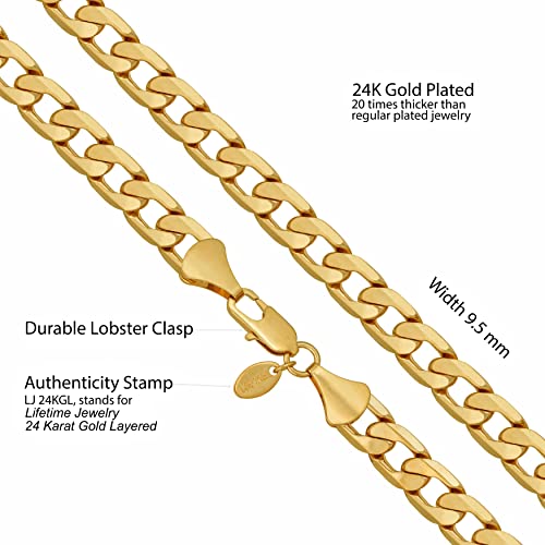 LIFETIME JEWELRY Beveled Cuban Link Curb Chain Necklaces 24k Real Gold Plated (3mm, 6mm & 9.5mm)4