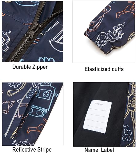 Image of Boys Girls Rain Jackets Waterproof Hooded Fleece Raincoats Lightweight Windbreakers for Kids