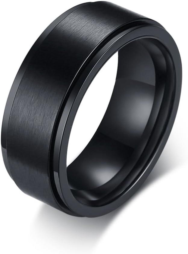 XUANPAI Personalized Custom Men's Stainless Steel Brushed Spinner Ring Promise Wedding Band
