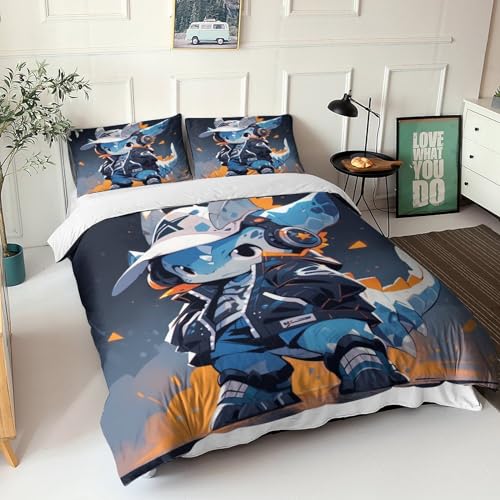 Housse de couette Tricératops en microfibre douce avec fermeture éclair pour lit double