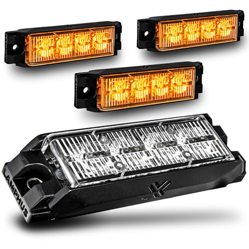 Image of LAMPHUS 4pc NanoFlare 4 inch 4W Amber LED Surface Mount Police Grill Strobe Warning Lights [SAE Class 1] Yellow 12V Grille Flashing Emergency Fire Lights for Snowplow Pilot Work Truck Vehicle