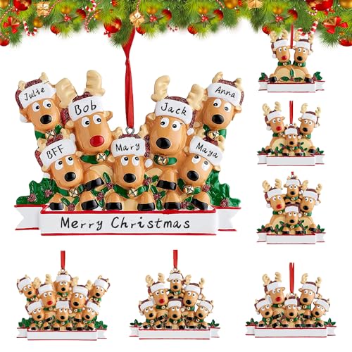 2025 Christmas Reindeer Family Decorations, Personalized DIY Christmas Ornaments Tree Hanging Pendant Family of 2,3,4,5,6,7,8, Xmas Decor Gifts for Home (Family of 7)