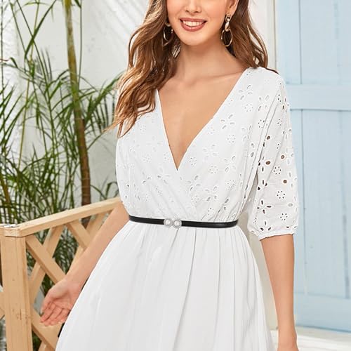 Women Skinny Belt Thin Leather Rhinestone Belt White Pearl Waist Belt Jewelry Accessories for Dress2