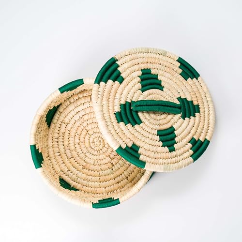 Image of Handmade Sabai Grass Box for Roti /Chapati /Paratha /Dry Fruits | Kitchen Decor Cum Utility (Green Triangle) | 23 * 23 * 8 cm