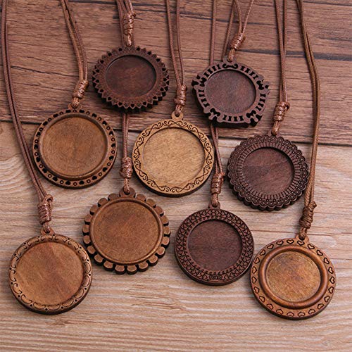 DAHI 18pcs Bezel Pendant Trays Round Wooden and Glass Cabochon Round Clear Dome, Pendants with Glass Cabochons - Image 3