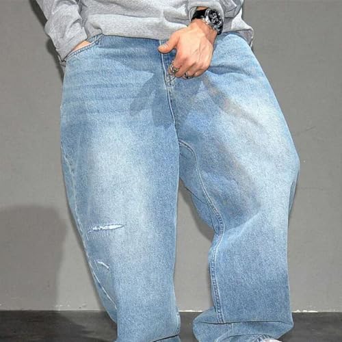 Men’S Vintage Embroidery Ripped Baggy Cargo Pants Button Fly Midweight Light Distressed Wash Full Length Jeans3