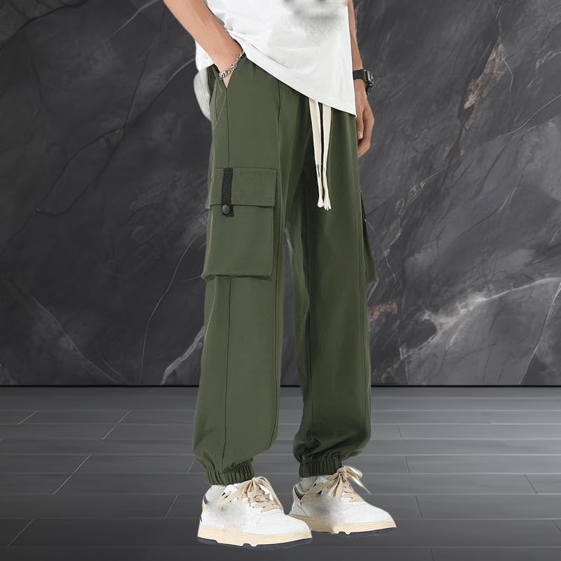 USTZFTBCL Pantaloni lunghi da uomo primavera estate autunno giapponese Trend tinta unita versatile patchwork outdoor casual pantaloni cargo lunghi