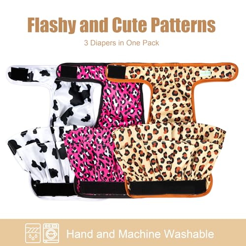 Image of wegreeco Dog Diapers Female (3 Pack), Highly Absorbent Puppy Doggie Dog Diapers for Female Dogs Period, Washable Doggy Diapers for Dogs in Heat, Small Medium Large Size (Cow Pattern, Medium)