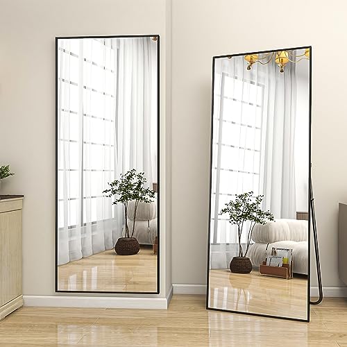 Image of BEAUTYPEAK Full Length Mirror 64 inchx21 inch Nano Glass, Standing Rectangle Floor Mirrors Body Dressing Wall-Mounted Mirror for Living Room, Bedroom, Black