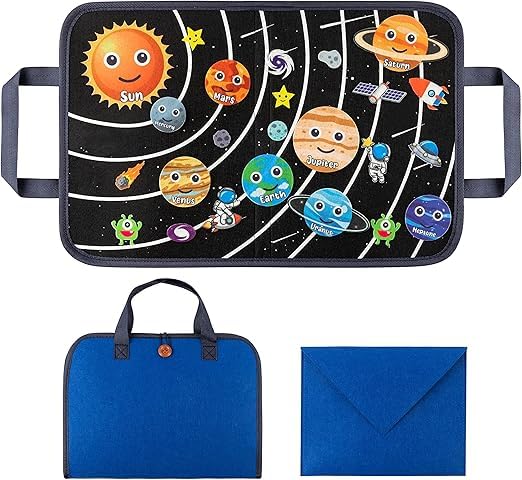 Khazna 25Pcs Outer Space Travel Felt-Board Story Set Portable Felt Board Solar System Universe Storytelling Planets Astronaut Galaxy Themed Preschool Early Learning Interactive Play Kit for Toddlers