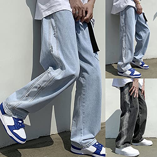 Mens Baggy Drawstring Denim Pants Straight Leg Work Jeans Hip Hop Style Dance Skater Denim Jeans Trousers Classic3