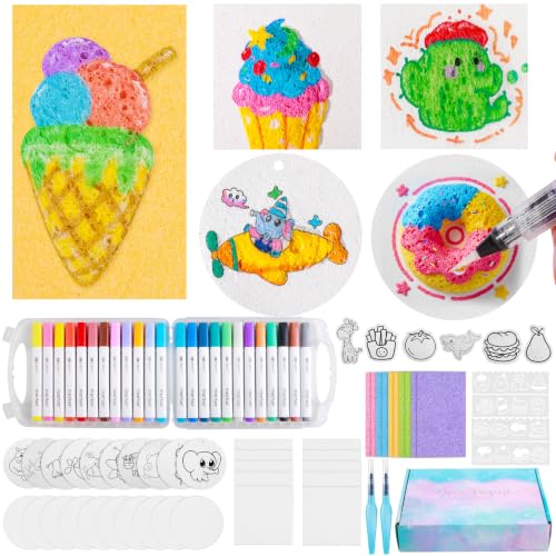 78 Pcs Magic 3D Foam Texture Painting Kit Magic Puffy Paint Kit Including 46 Pcs Foam Texture Paper 24 Colors Acrylic Marker Pen 4 Drawing Templates 2 Water Brushes Art Painting Kits