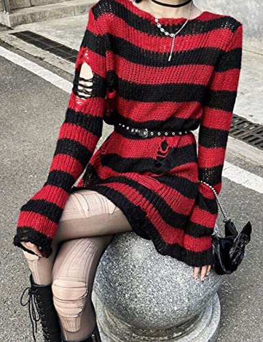 Zhiyouni Punk Gothic Sweater for Women Men Hollow Out Loose Knit Pullover Tops3