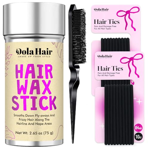 Image of Dolahair Hair Wax Stick - Flyaway Control and Styling Pomade for Kids, Women, and Men - Accessorie Slick Back Hair Brush Kit Hair Bun Maker 20 Pcs Hair Ties (Pack of 3)