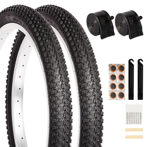 2 Pack 20' x 1.95' Mountain Bike Tire Set, 20 inch Folding Replacement Puncture-Resistant Bicycle Tires with 20 x 1.75-2.125 inch Bike Inner Tubes and Repair Tool Kit for Mountain Bike, Off-Road Bike