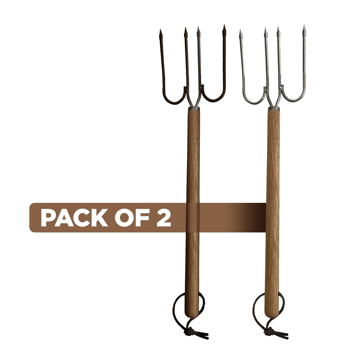 Stainless Steel Meat Forks, Set of 2 Long Handles Poultry Forks for Lifting and Turning Large Roast, Ham & Big Turkey, 17 Inch, Heavy Duty, Wooden Handle With Strap — Amazon image 4
