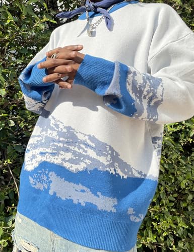 Gihuo Mens Sweater Vintage Cow Printed Sweater Pullover Sweaters Crewneck Oversized Kawaii Sweater Knit Tops Jumper3