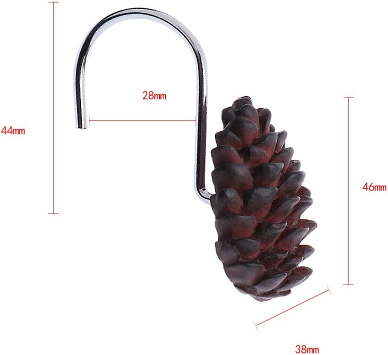 12 Pieces Anti-Rust Pine Cone Design Bathroom Shower Bath Curtain Hooks Drapery Ring Hangers