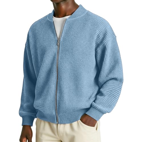 Cardigan Genérico Casual Cremallera Integral para Hombre con Cuello Alto de Punto Acanalado Chaqueta Sudadera Primavera Y Verano Cardigan Chaleco Hombre Jersey Cremallera Chaqueta Mediados, azul, XXL