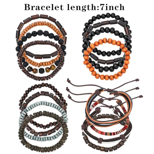NEWITIN 36 Pieces Braided Leather Bracelets for Men Woven Cuff Wrap Bracelet Wood Beads Cuff Bangle Adjustable Wristband Bracelets Ethnic Tribal Bracelet Set for Women Men2