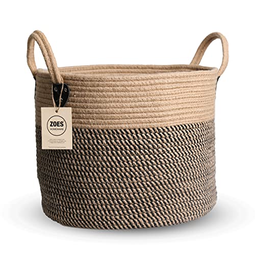 ZOES HOMEWARE 14'x12' Natural Jute Rope Woven Storage Basket with Handles for Plant...