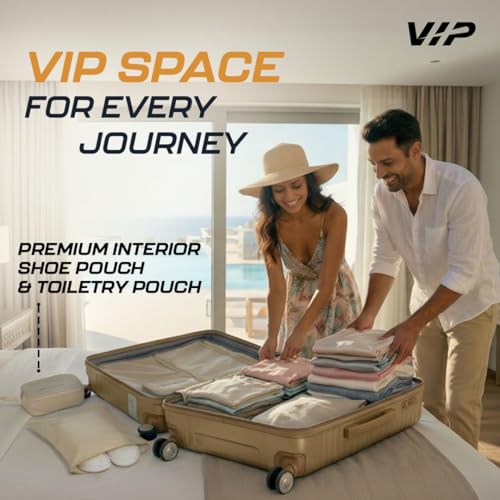 Image of VIP Barclay Check-in Trolley Bag 67cm | Medium | Hard Luggage | 8-Wheel Suitcase with Shoe & Toiletry Pouch | Flushed TSA Lock with Anti-Theft Zipper | 3 Years International Warranty (Champagne Beige)