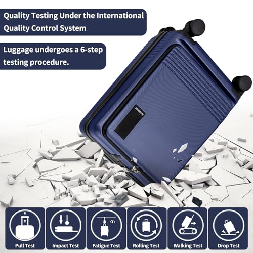 20 inch Small Carry On Luggage Front Open with Laptop Pocket, ABS+PC Hard Shell Suitcase with Spinner Wheels TSA Lock & YKK Zipper, 20in/Toiletry Bag/Handbag, Dark Deep Navy Blue3