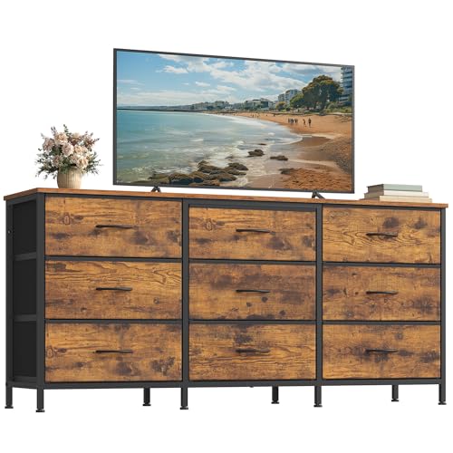 Image of SONGMICS Dresser with 9 Fabric Drawers, TV Stand for TVs Up to 65 Inches