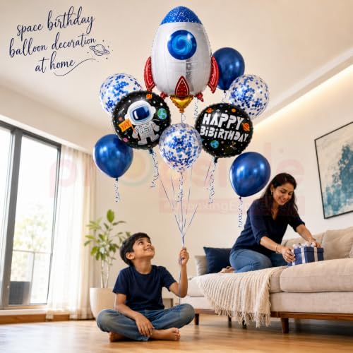 Image of Propsicle Happy Birthday Party Helium Foil Balloon Birthday Decoration (Astronaut (Blue & White), Pack of 9)
