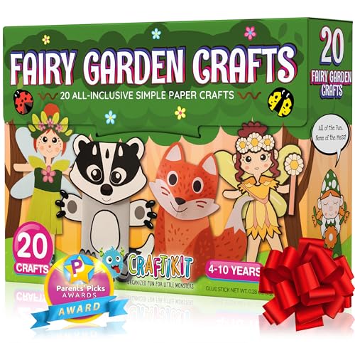 Craftikit® 20 Award-Winning Fairy Garden Crafts for Kids - 20 All-Inclusive Fun Paper Toddler Crafts, Fairy Garden Kit for Kids Ages 3-8