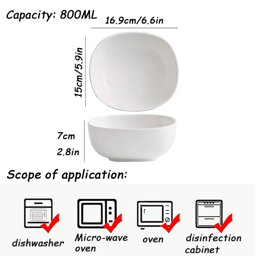 Miska do serwowania, Miski na zupę, zestaw 2 misek na płatki zbożowe, 800 ml ceramiczna biała duża porcelanowa sałatka śniadaniowa na makaron, owsiankę, owoce