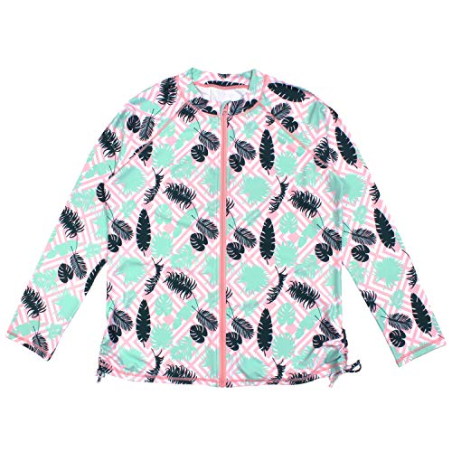 SwimZip Women's Long Sleeve Zipper Rash Guard UPF 50+ - Small/Palm