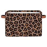 Bardic Leopard Print Storage Basket Bins, Animal Texture Large Foldable Storage Baskets Fabric Organizer Storage Cubes Box with Handles Collapsible Basket for Shelf Closet Nursery Home Office