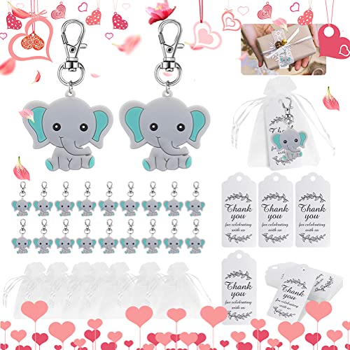KIPIDA Recuerdos de Bautizo Niño, 20 Piezas Boda Bautizo Colgante Llavero, Bautizo de Boda llaveros de Elefantes con Etiqueta de Regalo de Organza para Baby Shower,Comunión,Confirmación,Bautizo,Fiesta Cover